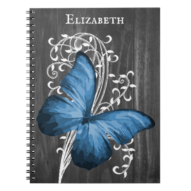 Blue Rustic Butterfly Personalised Notebook (Front)