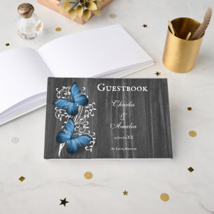 Blue Rustic Butterfly Wedding Guestbook