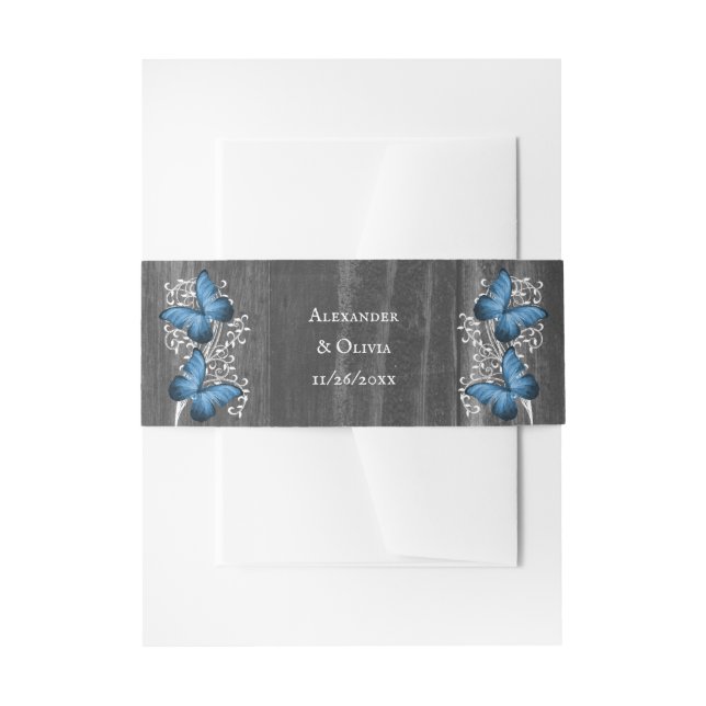 Blue Rustic Butterfly Wedding Invite Belly Band Invitation Belly Band (Front Example)