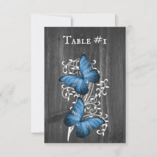 Blue Rustic Butterfly Wedding Table Card