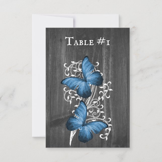 Blue Rustic Butterfly Wedding Table Card (Front)