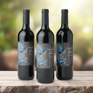 Blue Rustic Butterfly Wedding Wine Label