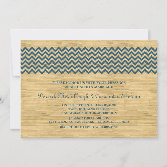 Blue Rustic Chevron Wedding Invite (Front)