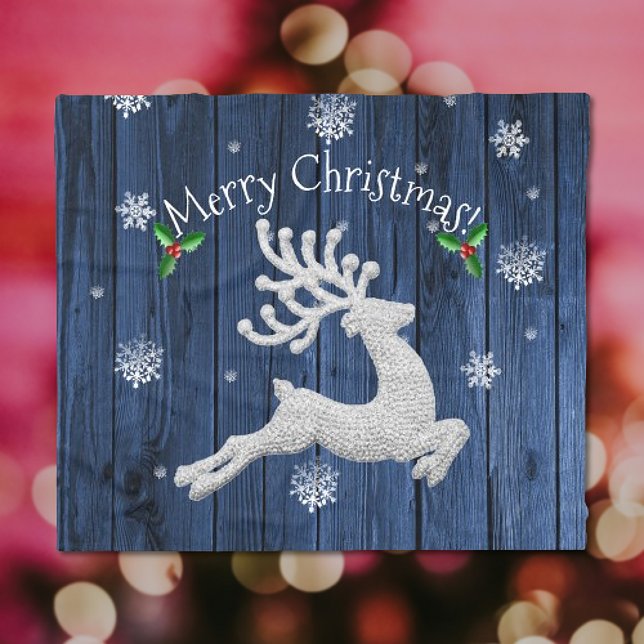 Blue Rustic Christmas Reindeer Blanket (Blue Rustic Christmas Reindeer Fleece Blanket)