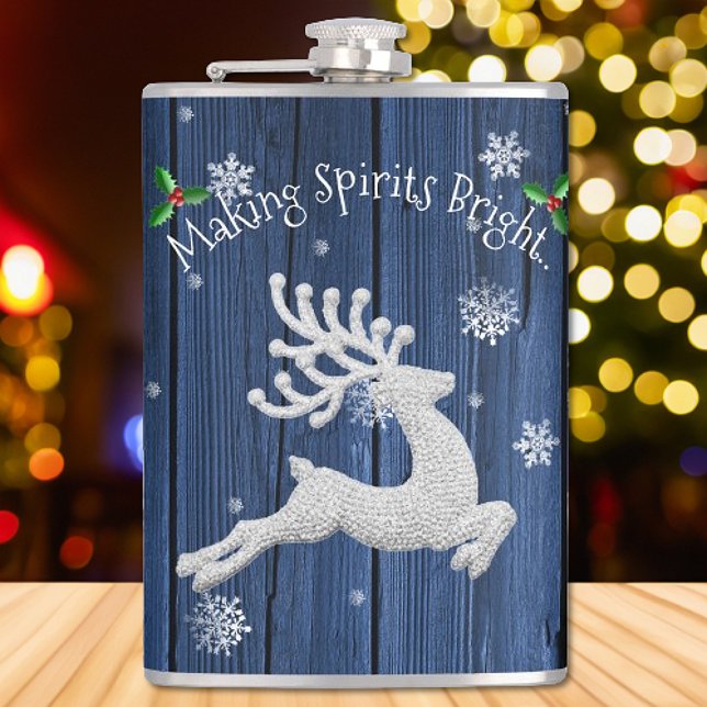 Blue Rustic Christmas Reindeer Flask (Blue Rustic Christmas Reindeer Flask)