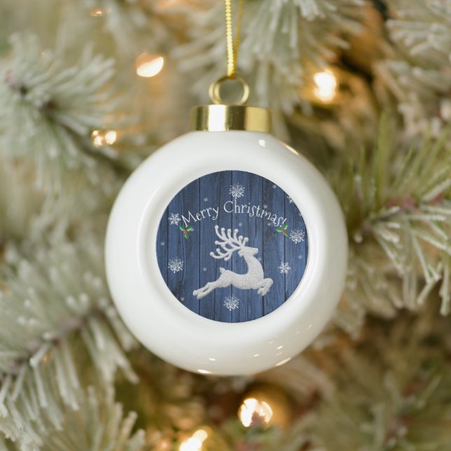 Blue Rustic Christmas Reindeer Framed Ornament (Tree)