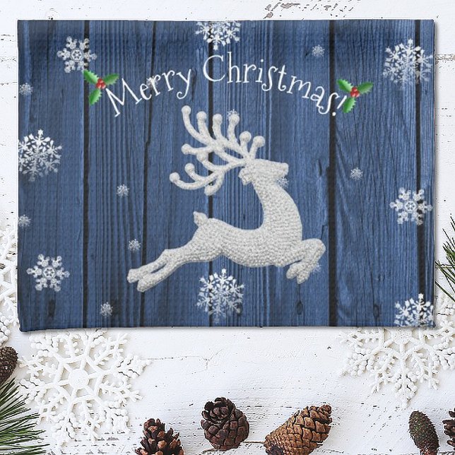 Blue Rustic Christmas Reindeer Kitchen Towel (Blue Rustic Christmas Reindeer Kitchen Towel)