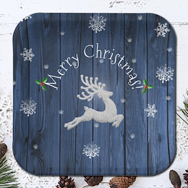 Blue Rustic Christmas Reindeer Paper Plate (Blue Rustic Christmas Reindeer Paper Plates)