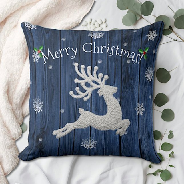 Blue Rustic Christmas Reindeer Throw Pillow (Blue Rustic Christmas Reindeer Throw Pillow)