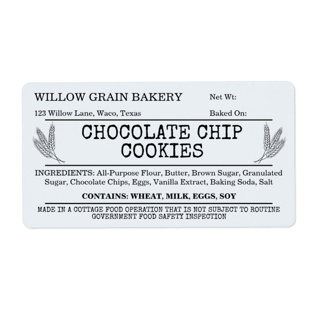 Blue Rustic Cottage Chocolate Chip Cookie Label (Front)