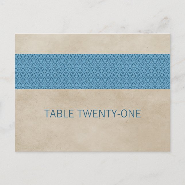 Blue Rustic Damask Table Number Postcard (Front)