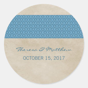 Blue Rustic Damask Wedding Stickers