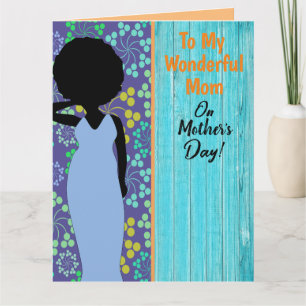 Blue Rustic Floral African American Mother's Day Card