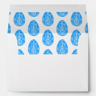 Blue Rustic Floral Easter Egg Linocut Envelope
