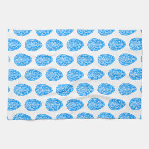Blue Rustic Floral Easter Egg Linocut Tea Towel