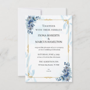 Blue Rustic Floral Elegant Save the Date RSVP Card