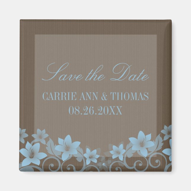 Blue Rustic Floral Save the Date Magnet (Front)