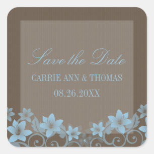 Blue Rustic Floral Save the Date Stickers