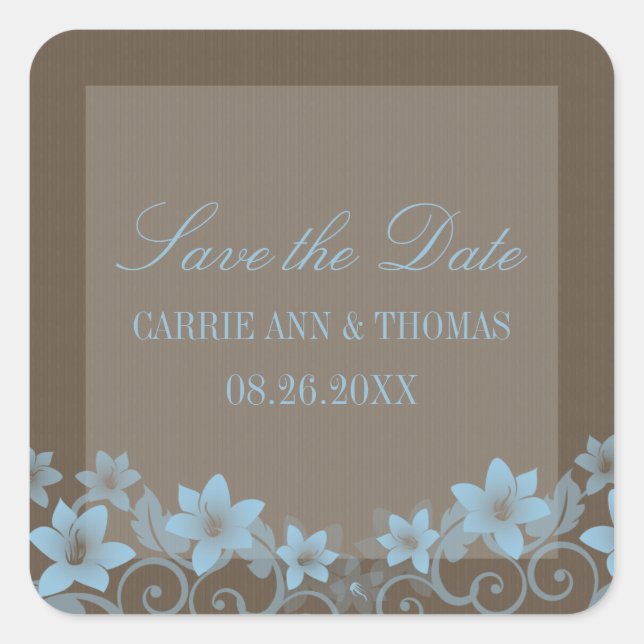 Blue Rustic Floral Save the Date Stickers (Front)