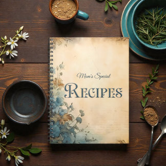 Blue Rustic Floral Victorian Family Recipe Book
