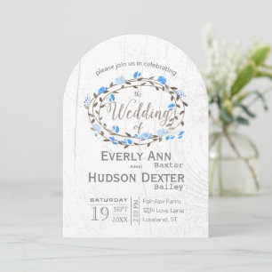 Blue Rustic Forest Typography Barn Wood Wedding Invitation