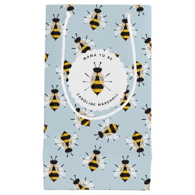 Blue Rustic Illustrated Bee Customised Gift Bag (Front)