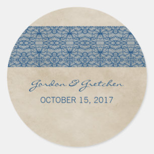 Blue Rustic Lace Wedding Stickers