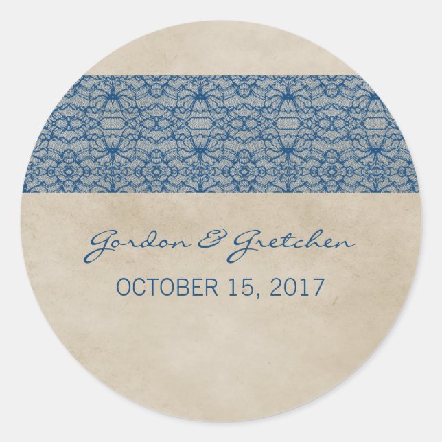 Blue Rustic Lace Wedding Stickers (Front)