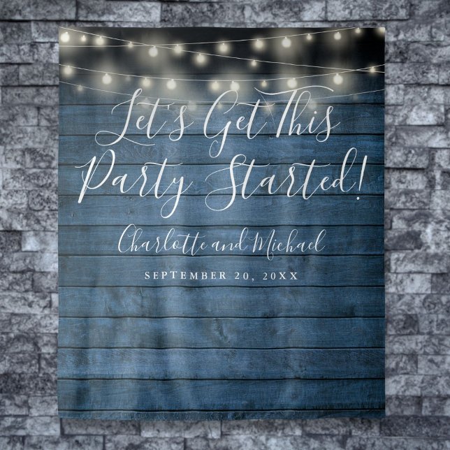 Blue Rustic Lights Party Started Photo Backdrop Tapestry (Blue Rustic Lights Party Started Photo Backdrop)
