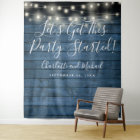 Blue Rustic Lights Party Started Photo Backdrop
