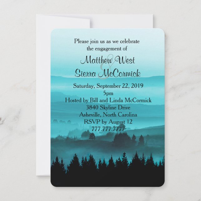 Blue Rustic Mountain Engagement Party Invitation (Front)