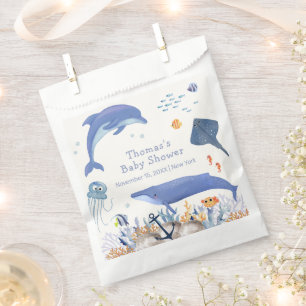 Blue Rustic Ocean Dolphin Whale Boy Baby Shower  Favour Bag