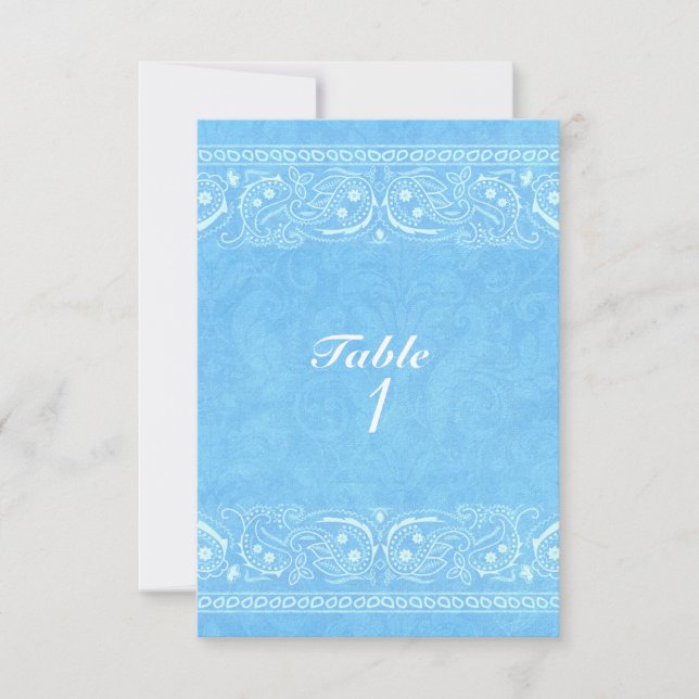 Blue Rustic Paisley Country Western Table Number (Front)