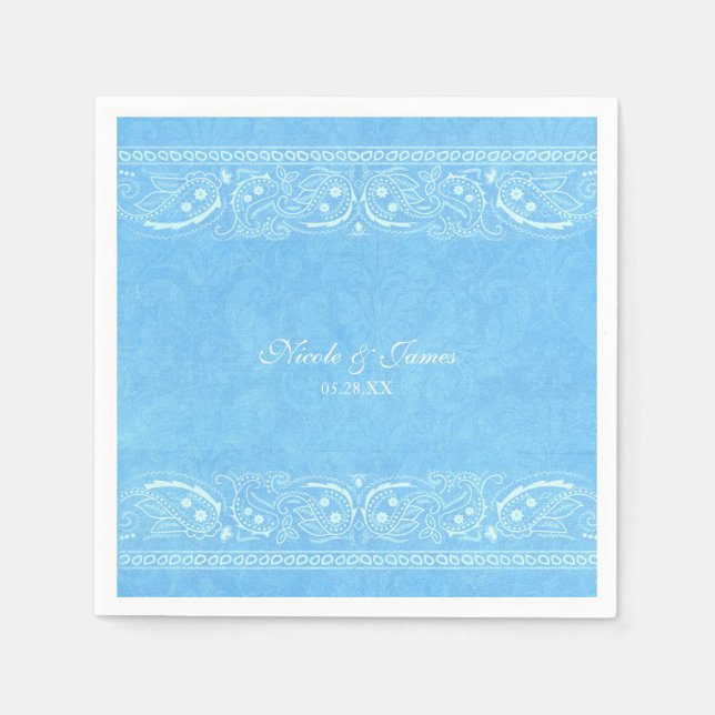 Blue Rustic Paisley Country Western Wedding Napkin (Front)