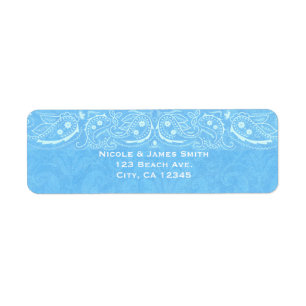 Blue Rustic Paisley Country Western Wedding Return Address Label