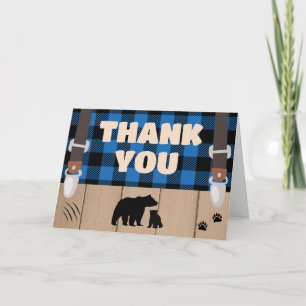 Blue Rustic Plaid Lumberjack Baby Shower  Thank You Card