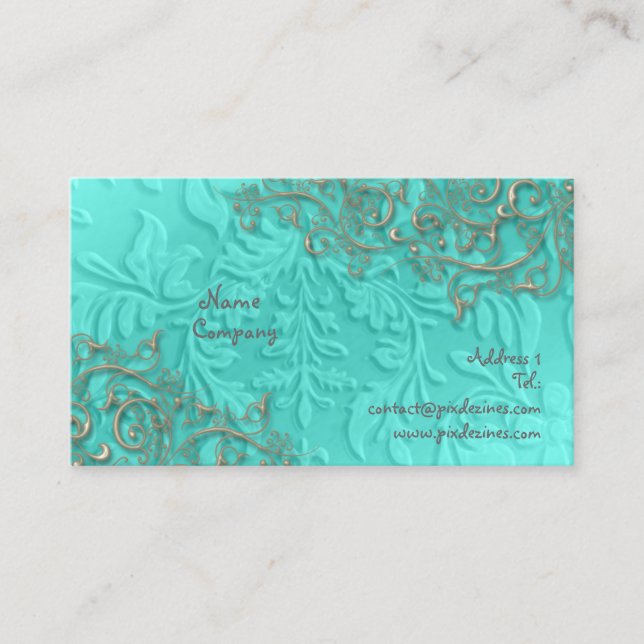 Blue + rustic silver swirls business card (Front)