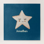 Blue Rustic Sleepy Star Name Modern Jigsaw Puzzle<br><div class="desc">Cute rustic sleepy star puzzle to build with your family.  This makes a great shower,  birthday or Christmas gift.</div>