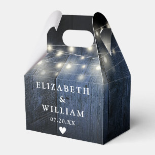Blue Rustic String Lights Barn Wood Wedding Favour Box