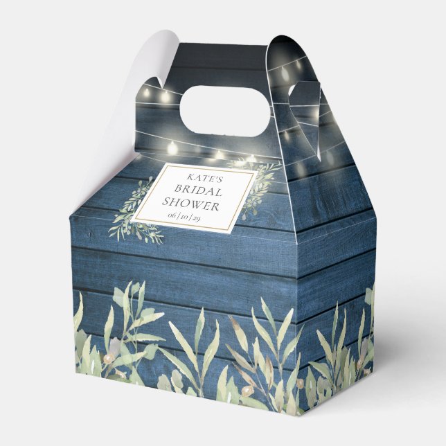 Blue Rustic String Lights Foliage Bridal Shower Favour Box (Front Side)