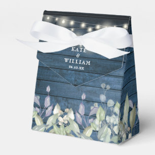 Blue Rustic String Lights Greenery Foliage Wedding Favour Box