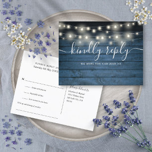 Blue Rustic String Lights Song Request RSVP Invitation Postcard