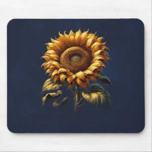 Blue Rustic Sunflower Mouse Pad
