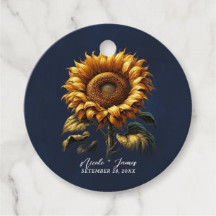 Blue Rustic Sunflower Wedding Bridal Shower Favour Tags