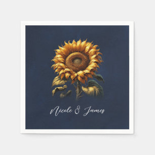Blue Rustic Sunflower Wedding Bridal Shower Napkin