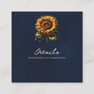 Blue Rustic Sunflower Wedding Details & Registry Square Business Card