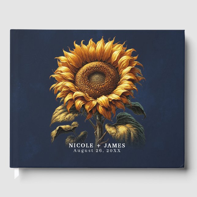 Blue Rustic Sunflower Wedding  Guest Book (Front)