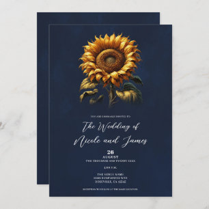 Blue Rustic Sunflower Wedding Invitation