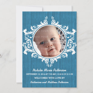 Blue Rustic Swirls Baby Announcement