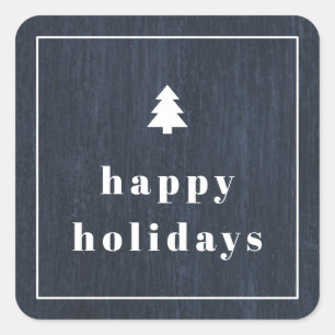 Blue Rustic Tree Woodgrain Christmas Sticker